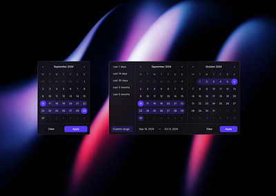 Date range picker - Dark mode components dark mode product design ui ux