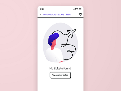 Empty search app design error flight flight app flight booking flight search flights guy illustration ios iphone x person plane ticket tickets ui vector