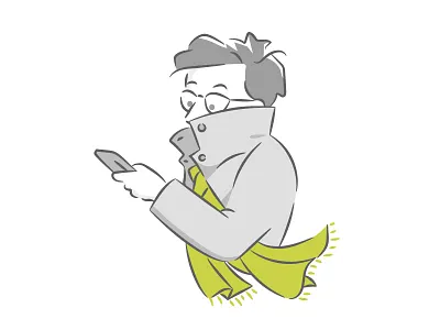 Team Member Illustration - Luis // Mobsuite cartoon chat coat company freelance glasses green homeoffice illustration man marketing mobile mysterious mystery office scarf staff team team member vector
