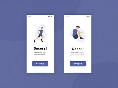 Illustrations | Error & Success app blue character illustration dailyui dailyui 11 dailyuichallenge design error flash messages flat illustration mobile purple running running app sucess ui ux ux design vector