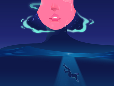 Untold stories falling female illustration love mood nightlife ocean vector