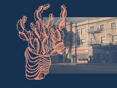 Plant Study 003 abstract cactus design halftone illustration melting plant plants