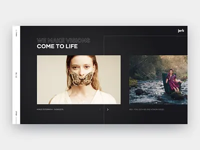 Jerk Header Concept black clean commercials dark design header homepage interface landing layout minimal outline photo slider typogaphy ui ux video web website