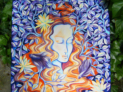 Canvas animal art canvas character fish floral flower forest illustration lady leaf leaves lotus nature nymph sleep summer water lily watercolor woodland