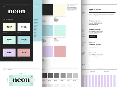 Neon Brand Guide brand brand guide brand guidelines brand identity branding color palette colors icon logo designer logo mark modern modern design modern logo styleguide typography ui