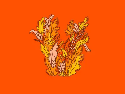 V flowers illustration lettering orange plants procreate type typography v