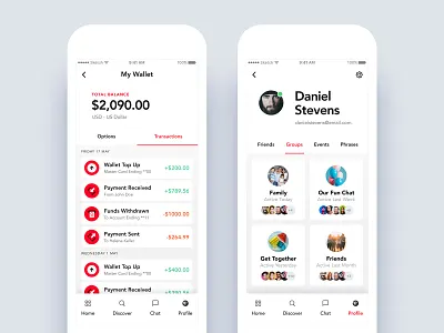 Mymanu - Transactions and Profile Groups Pages android app chat design ecommerce event ios iphone list navigation profile social ui ux