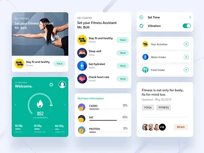Cards UI app apps cards cards design clean dashboard design fitness fitness app ios landing page minimal mobile ui sleep ui user ux water web ui yoga