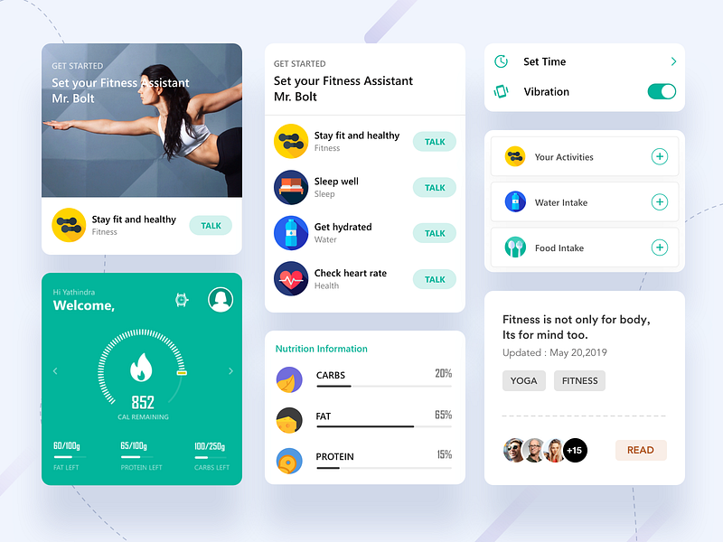 Cards UI app apps cards cards design clean dashboard design fitness fitness app ios landing page minimal mobile ui sleep ui user ux water web ui yoga