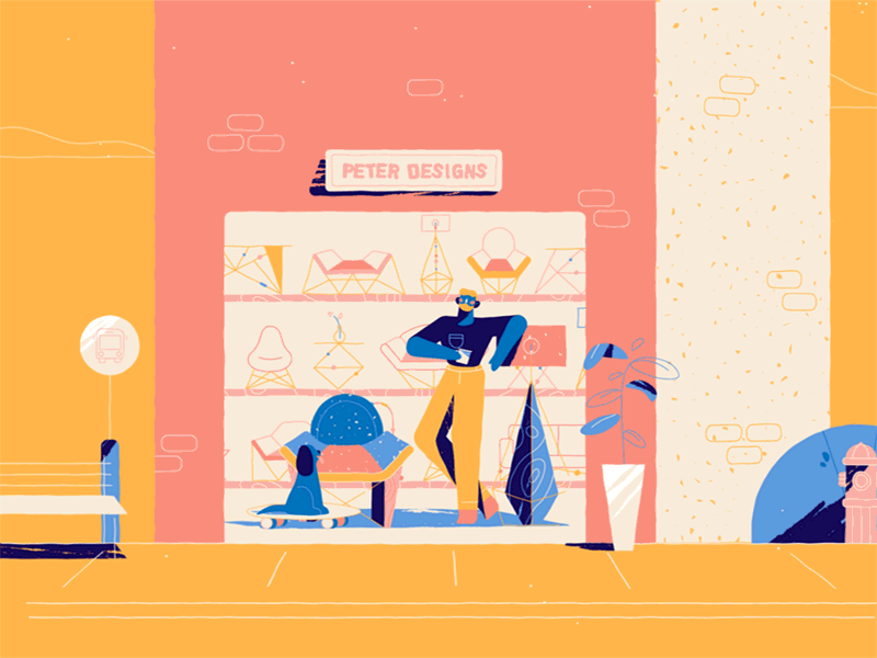 Age transition 2d animation adobe illustrator after effects age animation boy business character design dog explainer video explainer videos furniture home illustration man puppy store storyboard texture transition