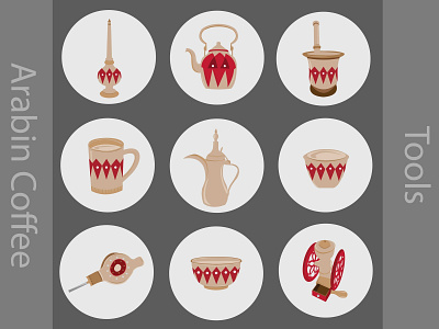 Arabin Coffee tools icons bean beans coffee icons illustration
