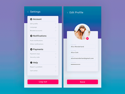 Settings for #DailyUI (007) app beautifului branding dailyui design flat gradient illustration inspiration minimal minimalism popular colors popular design profile profile page settings ui ui uidisign web website