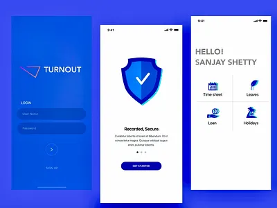 Turnout application attendance blue landingpage login mobile ui timesheet ui uiux ux