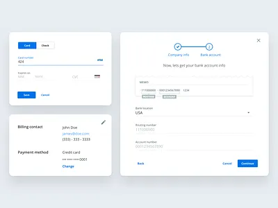 Billing components bank account banking billing button components credit card modal product design stepper ui user interface visa web app webdesign wizard