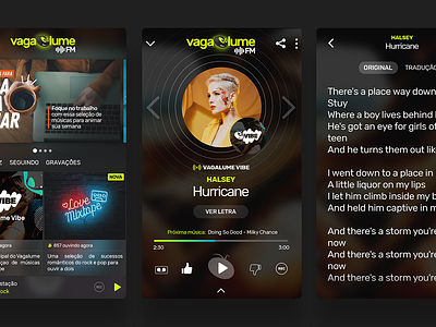 Vagalume.FM App app app design art direction brazil lyrics music music app music radio player playlists radio radio stations santos streaming são paulo turner ui vagalume vagalumefm waves