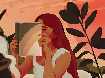 Quiet Resolve digital art illustration pentadeca reading sunset woman