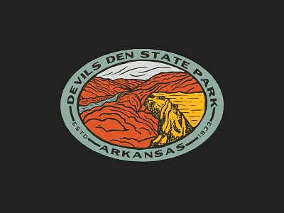Devils Den arkansas badge banner illustration outdoors ozarks retro vintage