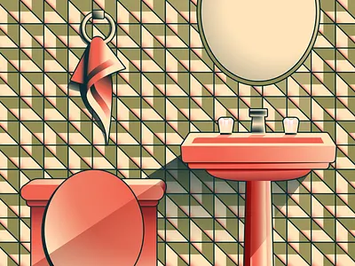 Bathroom bathroom faucet gradients illustration lighting living coral mirror sink toilet towel