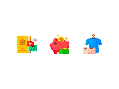 Icon set - 1 amazon bank book buy clothes collect cost finance flat icon icons illustration investment media media player money online shopping package shop ui