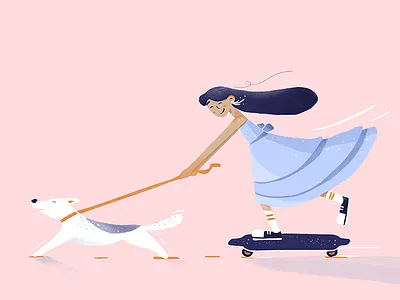 Wehee 2d adventure art digital dog drawing flat friends fun girl happiness husky illustration kids play procreate promo skateboard skater