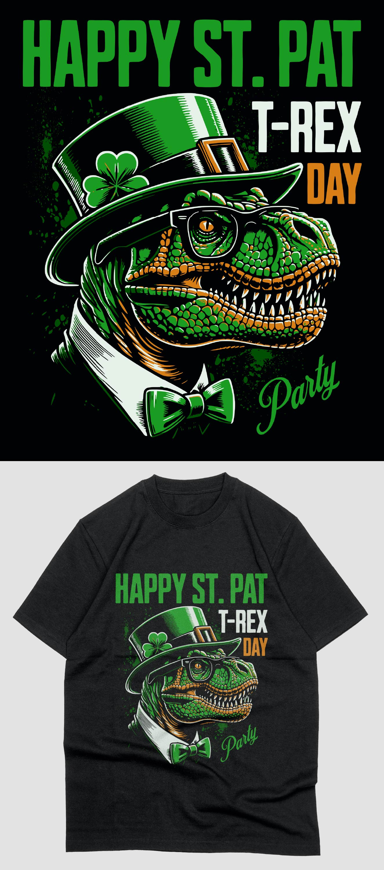 T-rex Saint Patrick's Day T-Shirt Design Template art artwork branding cool graphic design illustration retro shirt t sh t shirt
