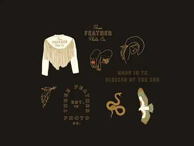 Three Feather Photography sketches brand identity feather icons illustration photographer snake southern southwest southwestern suede fringe jacket texas thunderbird turquoise west texas western