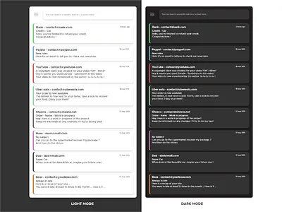 Daily UI - #14 - Mail App author black color content dark mode description grey hour light mode mail menu search bar shadow subject tag white