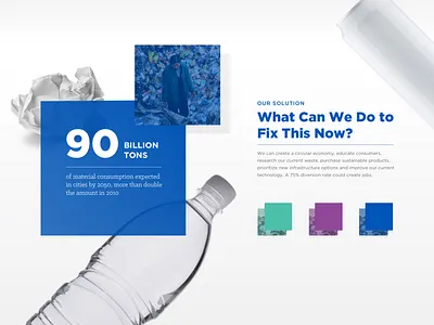 Recycling Reimagined Design Exploration aten atendesigngroup bottle collage element collage exploration palette recycle statistic style tile trash website