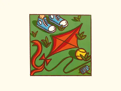 Kite converse design flat friendly fun grass illustration kite makingarteveryday park photoshop procreate shoes summer tennis ball