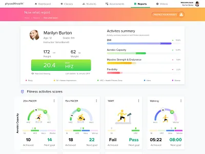 BMI Report branding classes courses dashboard design exams fitness health illustration lms student tablet web
