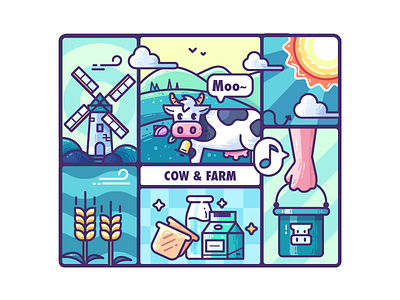 Cow & Farm animal bread comic cow crops design farm icon illustration milk mill outline story sun toast vector wheat windmill zodiac zodiac sign