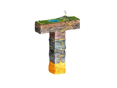 Volcaniс letter design field ground illustration lake letter perspective soil typography volcano