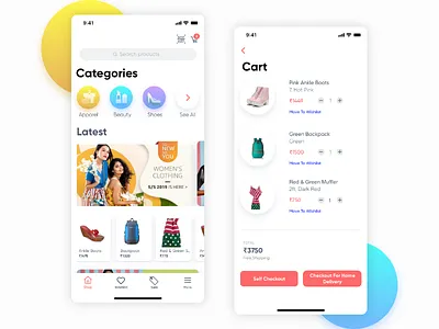 Self Checkout for Retail Store. back end bill cart categories checkout checkout form ecommerce gradient ios iphonex items mobile money payment retail self selfcheckout shopping shopping cart store