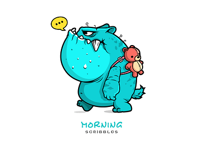 A monster with a bear on its back cartoon illustration monster