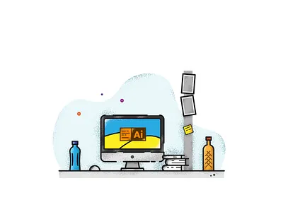 Desk computer graphicdesign icon illustration mac muzli usemuzli vector workspace workstation