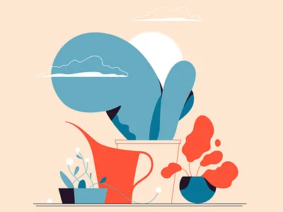 Garden on the windowsill flat green illustration lineart minimalistic plants vector