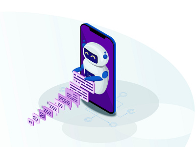 Chatbot isometric vector illustration 3d algorithm app bot chat chatbot concept customer help illustration isometric isometry message messenger mobile smartphone support tech technology vector
