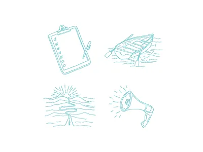 Book Illustrations boat chapters doodles drawing iconography icons illustration megaphone notebook pen sunset