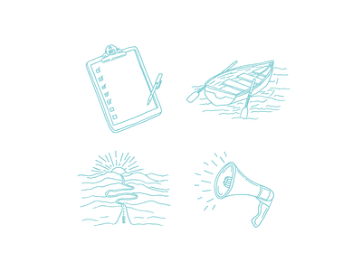 Book Illustrations boat chapters doodles drawing iconography icons illustration megaphone notebook pen sunset
