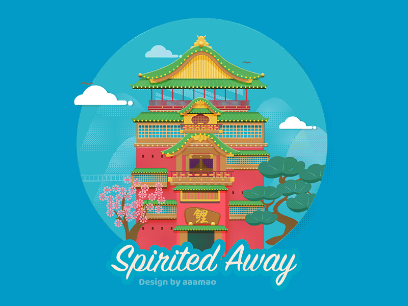 Spirited away animation architecture dynamic hayao miyazaki illustration japanese oil house ui