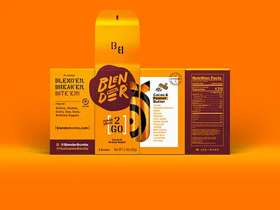 2 Packing Bombs blender bomb bombs cacao identity packaging peanut butter power bar protein to go