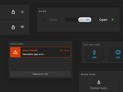 Ui Kit #2 - 3D printer user interface 3d printer button buttons dark dark ui design error interface led switch ui user experience user interface ux