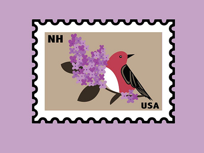New Hampshire State Bird And Flower adobeillustator birds college design finch graphicdesign illustration illustration art illustrator keenestate lilac minimal newengland newhampshire promo promotional simple stamp sticker stickerdesign