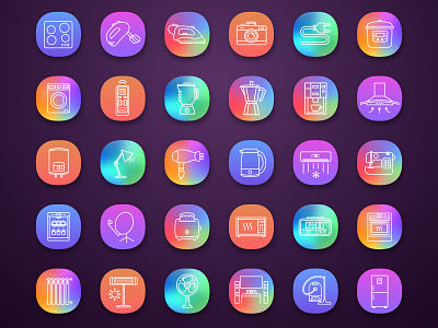 Household appliance app icons set app appliance buttons color concept design electronics gradient home house household icon illustration isolated kitchen line set shop ui vector