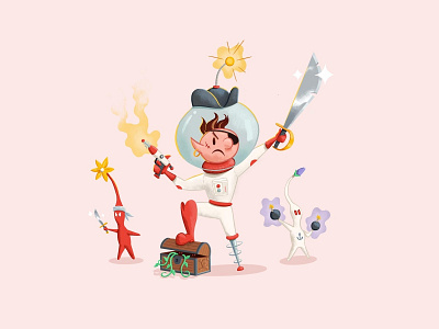 (Space Pirate) Olimar ☠️ astronaut chest illustration lazer olimar peg leg smash smash bros space sword treasure chest