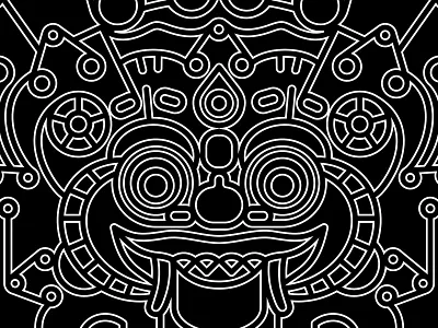 Bali Barong Mask Line Art asian barong black white chinese graphic illustration line art lineart linework mask ornament outline thin line vector