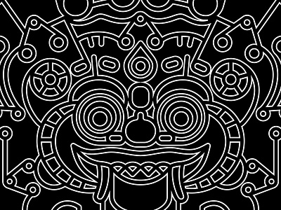 Bali Barong Mask Line Art asian barong black white chinese graphic illustration line art lineart linework mask ornament outline thin line vector