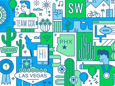 Cox Communications - SW desert illustration line art southwest vector