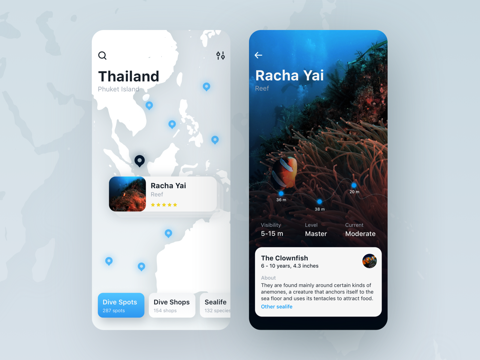 Example of Scuba diving app for professionals and enthusiasts
