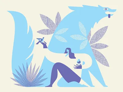 Forest Fun beer bird geometric illustration people toile wolf